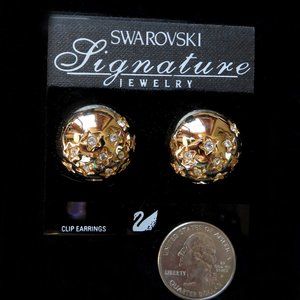 Signed Swarovski Gold Dome w star cluster clip-on earrings